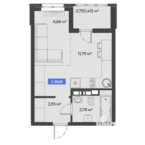 Студия квартира, вторичка, 27м2, 5/5 этаж