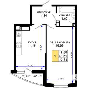 1-к квартира, вторичка, 43м2, 9/19 этаж
