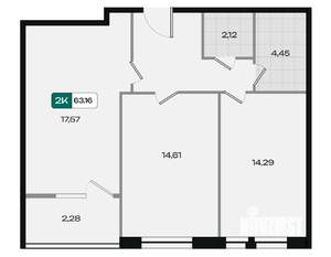 2-к квартира, вторичка, 63м2, 17/18 этаж