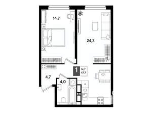 1-к квартира, вторичка, 47м2, 14/16 этаж