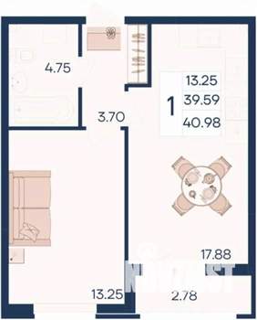 1-к квартира, вторичка, 41м2, 2/18 этаж