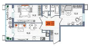 2-к квартира, сданный дом, 64м2, 15/16 этаж