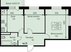 2-к квартира, вторичка, 58м2, 2/3 этаж