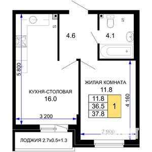 1-к квартира, вторичка, 38м2, 2/16 этаж