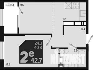 2-к квартира, вторичка, 43м2, 10/18 этаж