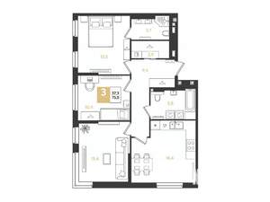 3-к квартира, строящийся дом, 76м2, 2/9 этаж