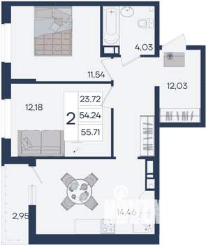 2-к квартира, вторичка, 56м2, 6/18 этаж