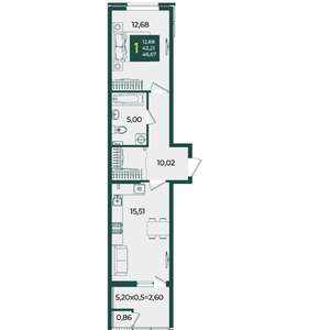 1-к квартира, вторичка, 47м2, 2/18 этаж