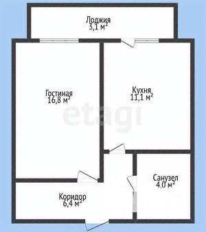 1-к квартира, вторичка, 41м2, 3/16 этаж