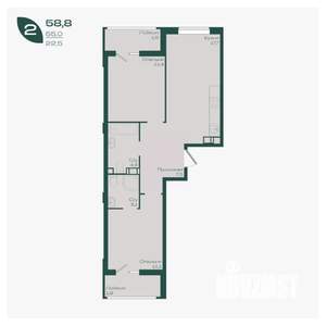 2-к квартира, вторичка, 59м2, 6/18 этаж