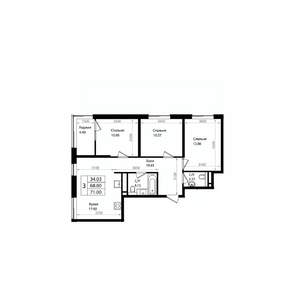 3-к квартира, вторичка, 71м2, 5/18 этаж