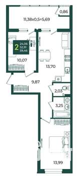 2-к квартира, вторичка, 59м2, 2/18 этаж