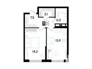 1-к квартира, вторичка, 43м2, 13/16 этаж