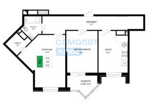 2-к квартира, вторичка, 72м2, 2/12 этаж