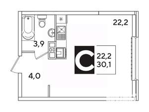 Студия квартира, вторичка, 30м2, 3/16 этаж