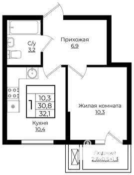 1-к квартира, вторичка, 32м2, 7/7 этаж