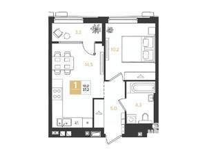 1-к квартира, строящийся дом, 37м2, 2/9 этаж