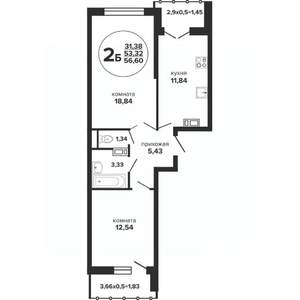 2-к квартира, вторичка, 58м2, 14/24 этаж