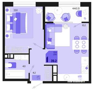 1-к квартира, вторичка, 39м2, 7/18 этаж