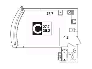 Студия квартира, вторичка, 35м2, 9/16 этаж