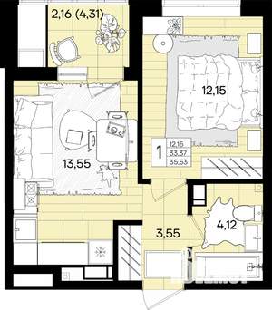 1-к квартира, вторичка, 36м2, 9/18 этаж