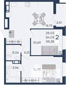 2-к квартира, вторичка, 55м2, 11/18 этаж