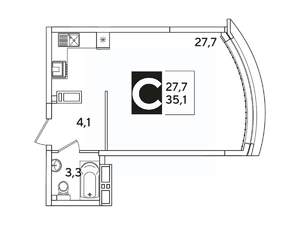 Студия квартира, вторичка, 35м2, 12/16 этаж