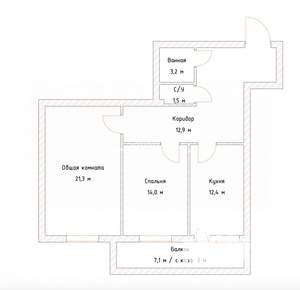 2-к квартира, вторичка, 68м2, 9/9 этаж