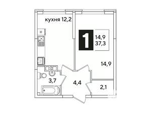 1-к квартира, вторичка, 37м2, 6/16 этаж