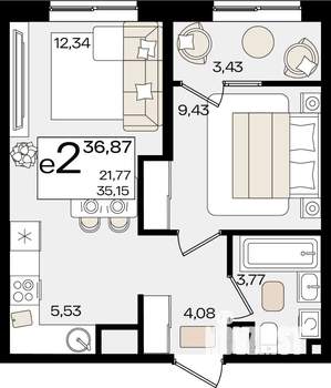 2-к квартира, вторичка, 37м2, 3/18 этаж