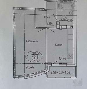 1-к квартира, вторичка, 42м2, 11/21 этаж