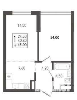 1-к квартира, вторичка, 45м2, 7/8 этаж