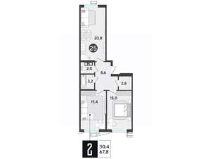 2-к квартира, строящийся дом, 67м2, 8/18 этаж