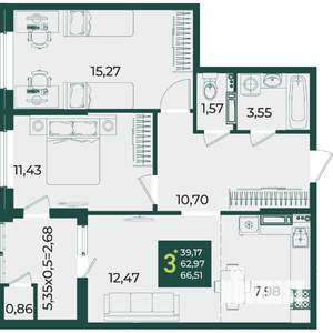 3-к квартира, вторичка, 67м2, 16/18 этаж