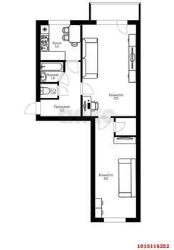 2-к квартира, вторичка, 43м2, 2/5 этаж