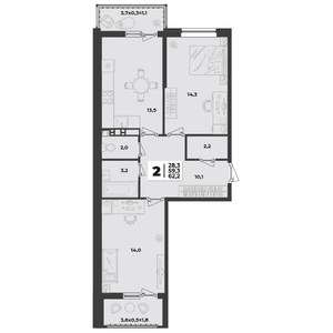 2-к квартира, строящийся дом, 64м2, 6/9 этаж