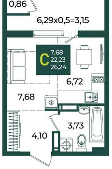 Студия квартира, вторичка, 26м2, 9/18 этаж
