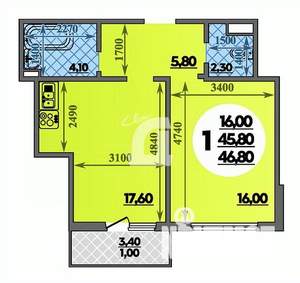 1-к квартира, вторичка, 47м2, 16/18 этаж