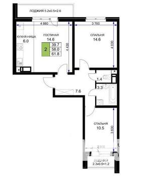 2-к квартира, вторичка, 59м2, 10/17 этаж