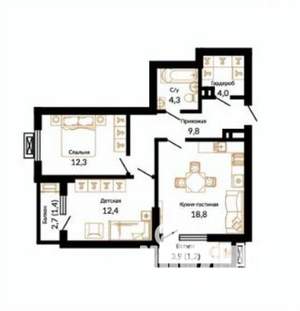 2-к квартира, вторичка, 64м2, 7/18 этаж