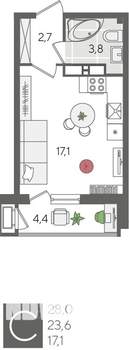 Студия квартира, вторичка, 28м2, 17/24 этаж