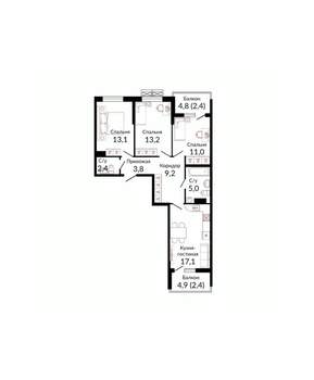 3-к квартира, вторичка, 82м2, 10/23 этаж