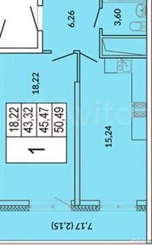 1-к квартира, вторичка, 50м2, 11/24 этаж