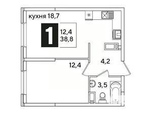 1-к квартира, вторичка, 39м2, 12/16 этаж