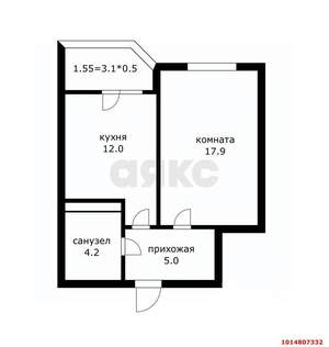 1-к квартира, вторичка, 43м2, 4/16 этаж
