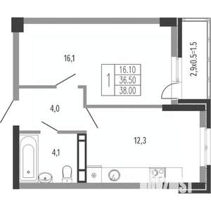 1-к квартира, вторичка, 39м2, 13/15 этаж