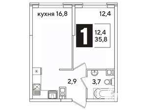 Студия квартира, вторичка, 36м2, 16/16 этаж