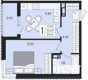 1-к квартира, вторичка, 38м2, 7/8 этаж