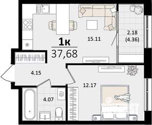 1-к квартира, строящийся дом, 38м2, 4/17 этаж