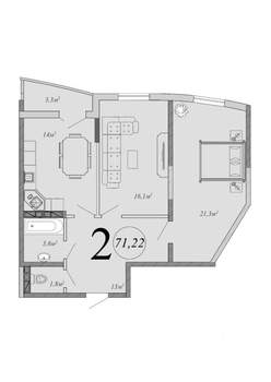 2-к квартира, вторичка, 71м2, 8/16 этаж